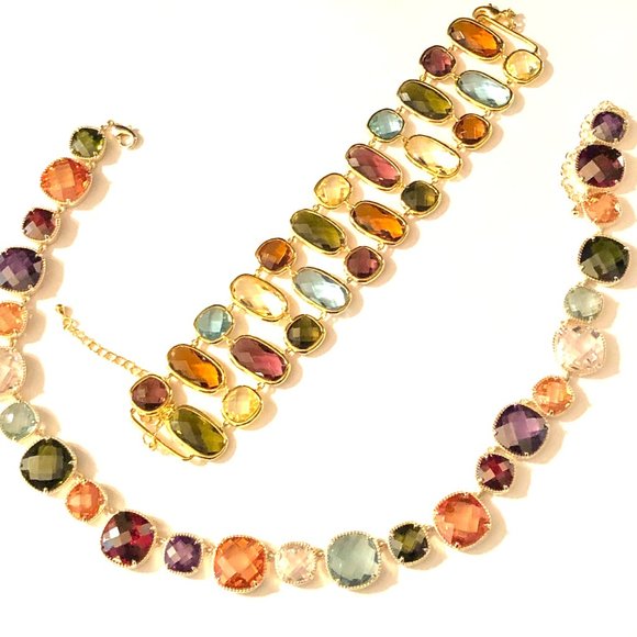 DESIGNER INSPIRED, MULTI COLOR ABSTRACT CZ’S STONE NECKLACE - Picture 4 of 5